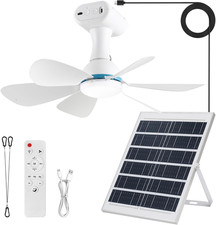 Solar Ceiling Fan Light with Remote - 20W Portable Solar Fan for Outdoors