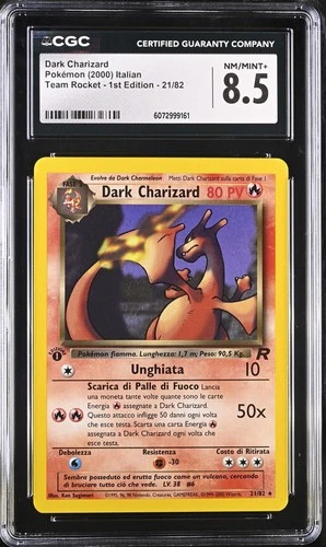 CGC 8.5 Dark Charizard Italian Team Rocket 1st Edition 21/82 Pokemon Card