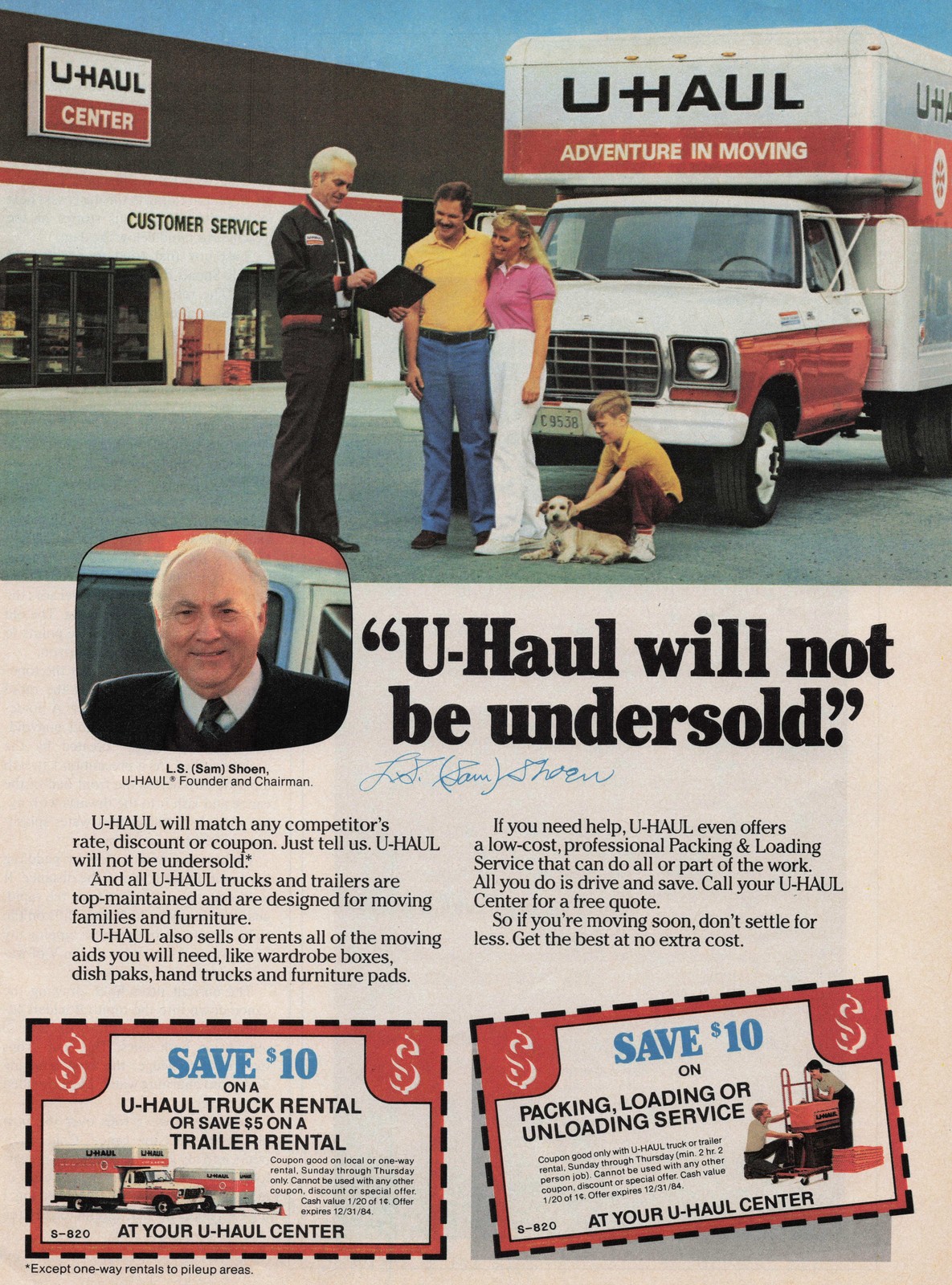 1984 Vintage Print Ad U-Haul Will Not Be Undersold Moving Truck Save $10
