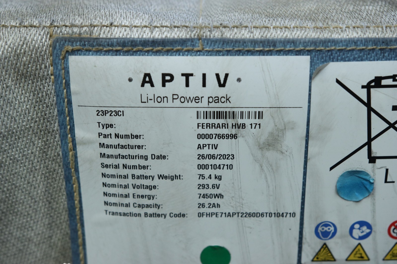 Ferrari 296 2023 Right High voltage battery