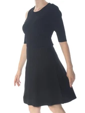 BAR III Womens Black Jewel Neck Fit + Flare Casual Dress M