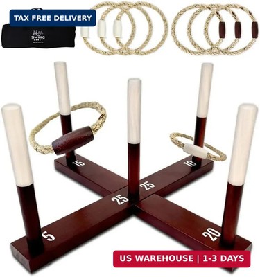 Swooc Games - Rustic Ring Toss Game (All Weather) - Easy Setup & Extra Games Inc
