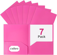 Plastic Folders with Pockets 7 Pack, Rosered , Durable Heavy Duty File Folders