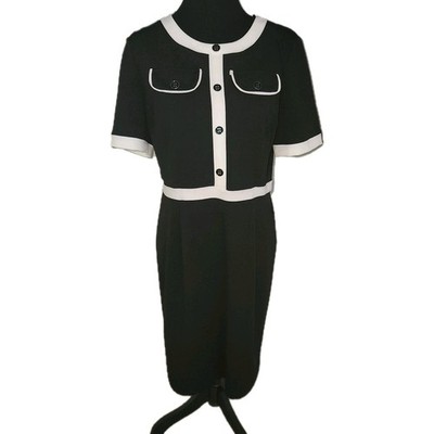 Enfocus Studio Short Sleeve Sheath Pencil Dress Black And White Size 12