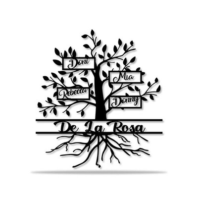 Personalized Family Tree Metal Sign Custom Name Monogram Home Wall Art Decor Gif