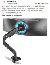 ARES WING Ultrawide Monitor Arm for 17 to 49 Inch Heavy Duty Curved Screen, H...