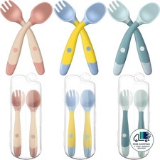 Juego de cubiertos para bebés y niños pequeños con estuche. Cucharas y tenedores
