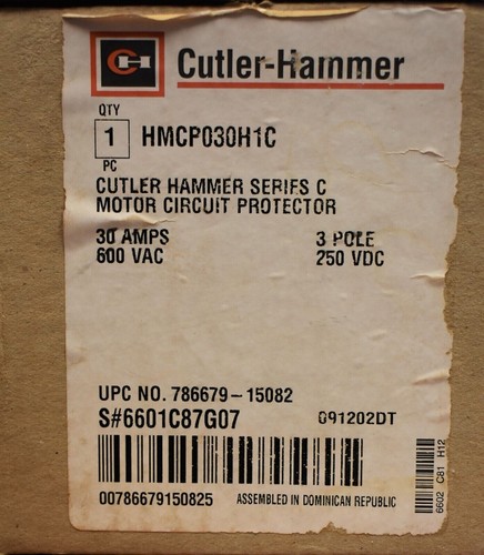 Protector de circuito de martillos cortadores HMCP030H1C 30A 3P 600VAC NUEVO envío gratuito - Imagen 2 de 3