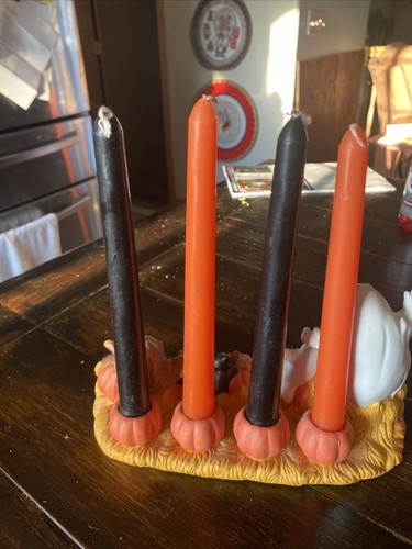 Vintage Halloween porcelain candle holder with four candles, go spooky cats - Picture 4 of 4
