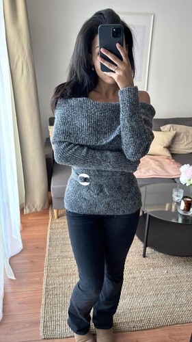 Zara Off The Shoulder Knit Sweater With Belt Grey Size S M L XL 1822/104 New - Picture 7 of 20
