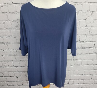 Clara Sun Woo Blouse Womens XS Blue Short Sleeve Oversized Boxy Lagenlook Top
