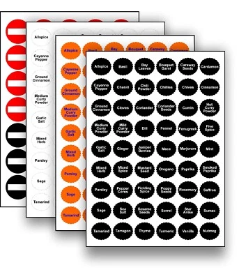 Spice / Herb Storage Jar Labels Stickers Decals - 30mm 32mm x 54 Stickers