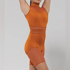 WEISSMAN Elite Dance Costume unitard orange mesh You Are Enough 14524 SA adult