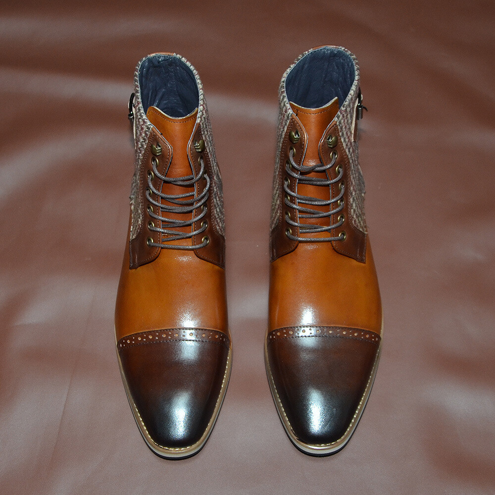 Men's Handmade Cowhide Fashion Lace Up Pointed Toes Leather Boots