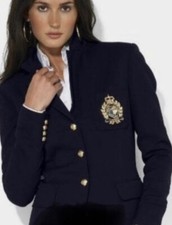WORN 2X RALPH LAUREN Crest Emblem Wool Blazer / Jacket BLACK Sz 4