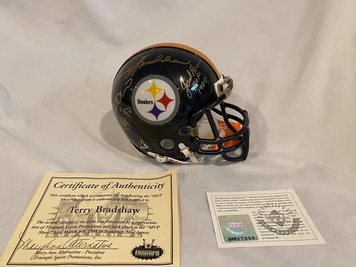 Terry Bradshaw Jack Lambert Jack Ham Signed Pittsburgh Steelers Mini Helmet UD