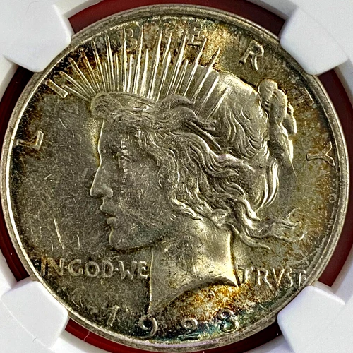 NGC MS-62 RAINBOW TONING! 1923-D PEACE DOLLAR
