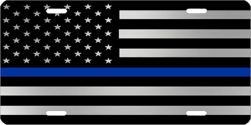Rogue River Tactical Silver Metallic Thin Blue Line Flag License Plate - Picture 3 of 6