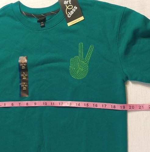 art Class Turquoise Boys Crew Neck Fleece Pullover Sweatshirt Green Size L 12/14 - Picture 5 of 7
