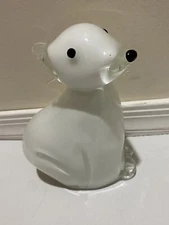 Murano Italy Style Glass Art White Polar Bear Black Eyes And Nose 7in