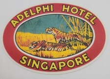 New Vintage style ADEPHI HOTEL SINGAPORE Tiger travel luggage sticker decal