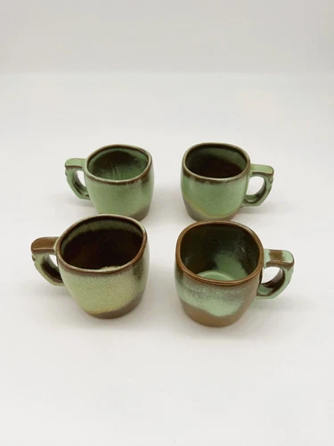 Vintage Frankoma Pottery 5C Prairie Green Plainsman Coffee Mug Set of 4 Cups