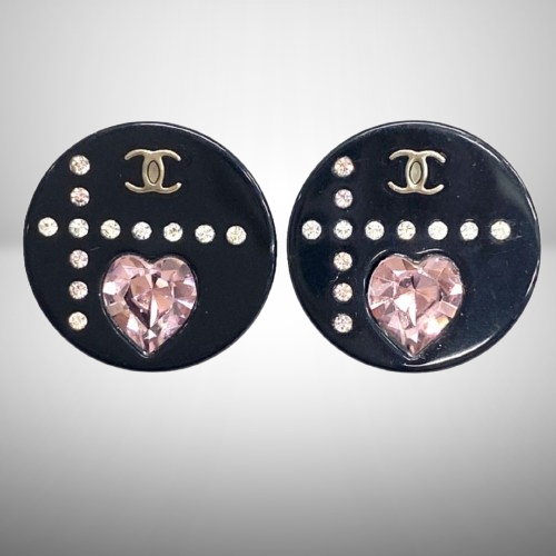 耳元が華やかに【CHANEL】小さいハートが可愛い CCマーク CHANEL CC Logo Heart Circle 04A Earrings Rhinestone Japan