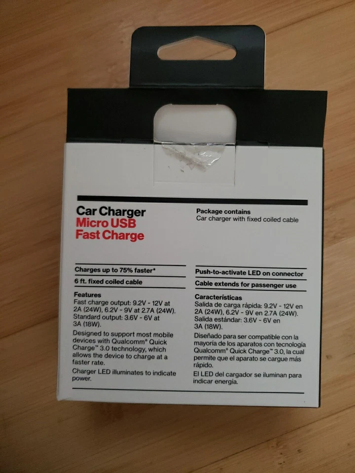 Cargador de coche Verizon Micro USB carga rápida VPCQC3MICR-M1 Foto 2 de 4