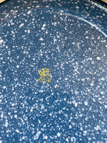 Set Of 3 Blue And White Speckled Enamelware 8” Plate - Picture 2 of 6