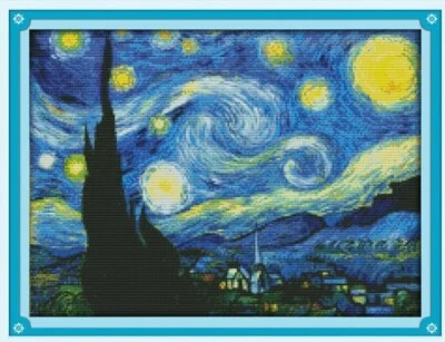 Benway Counted Cross Stitch Kit - Van Gogh, Starry Night. 14 Count 46x35cm