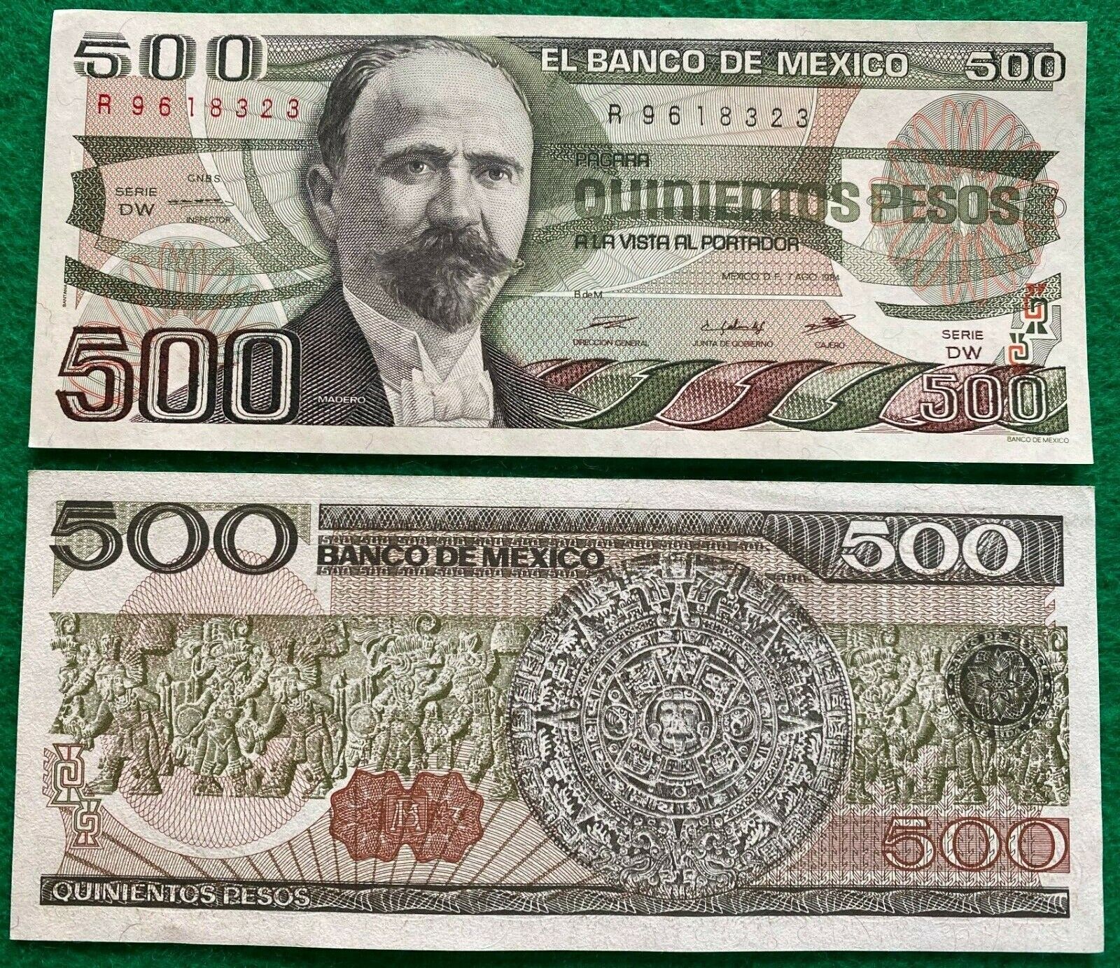 1983 500 Pesos B de M Francisco I. Madero Banknote Billete AU UNC SERIE Prefix