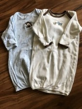 0-3 Set Of 2 Light Blue And White Baby Gowns