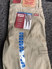 Levis Boys Relaxed Fit Cargo Shorts Adjustable Waist Khaki Size 12 reg NEW