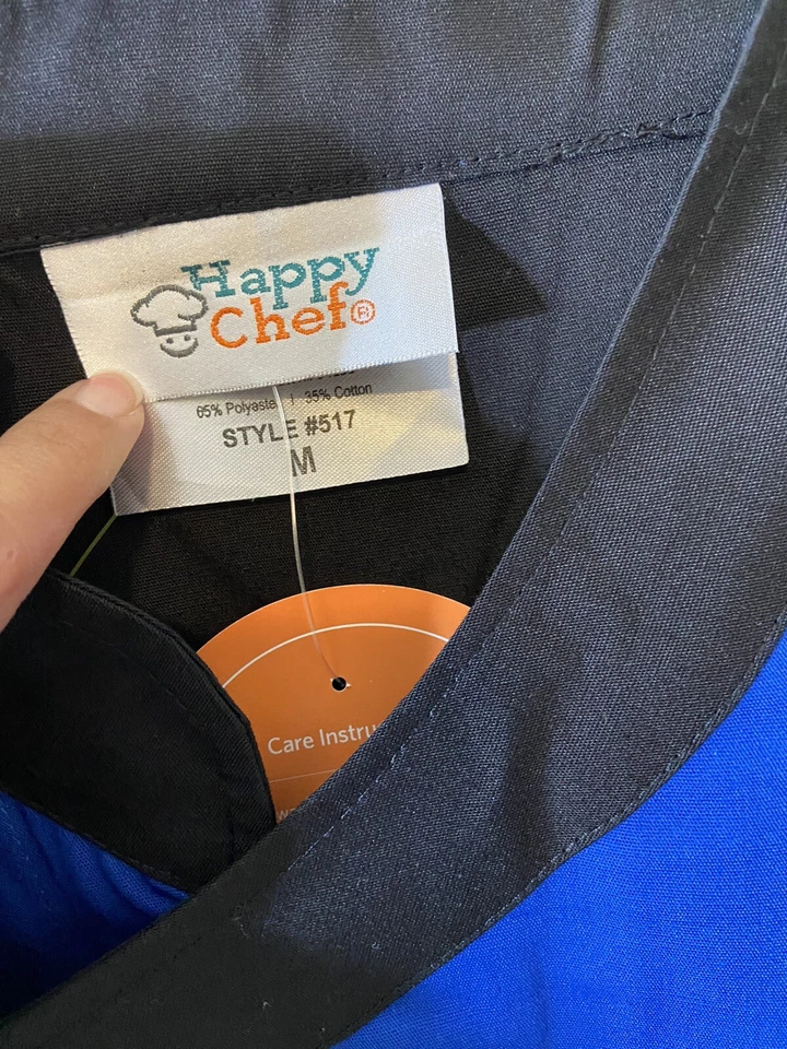 Happy Chef Uniform Shirt Medium Lot Of 2 Blue Mens Snap Button Front #517 NWT - Image 3 of 4