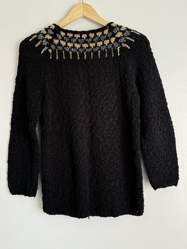 VTG Liz Claiborne Women Nordic Fair Isle Sweater Size M Silk Ramie Metallic Glam - Picture 9 of 10
