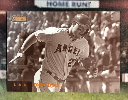 Mike Trout 2018 Topps Gallery Wood #100/2020 Topps Stadium Club Sepia #1 Angels - Picture 7 of 12