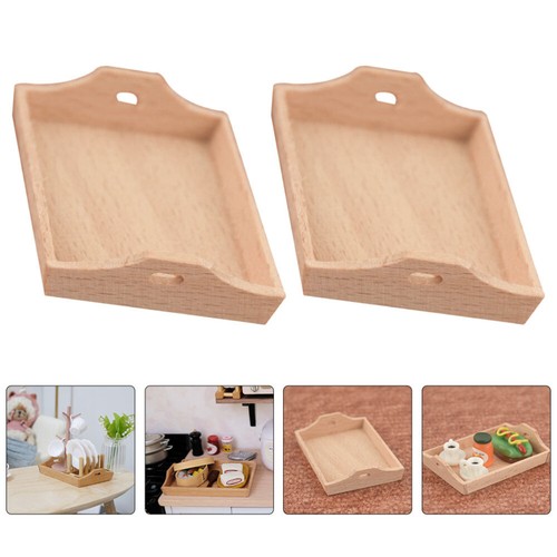 2 Pcs Mini Wooden Tray Trays for Decor Dollhouse Furniture Decoration - Picture 6 of 12