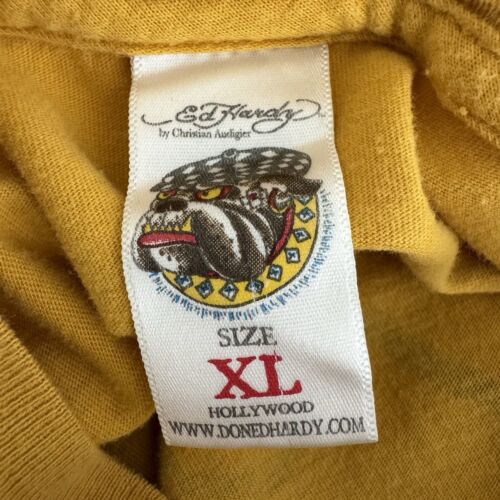Camiseta De Colección Ed Hardy Por Christian Audigier Amarillo Calavera Rosa Para Hombre XL EE. UU. AOP - Imagen 4 de 12