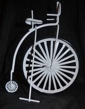 WHITE METAL DOLL TRICYCLE WITH RUBBER ON THE WHEELS 9 1/2" TALL. NEW