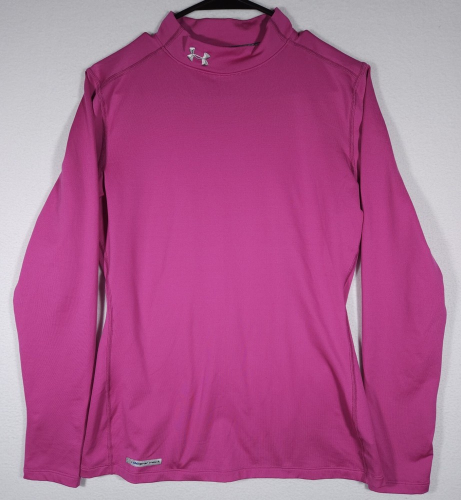 Under Armour Fitted Cold Gear Mock Women's Pink Long Sleeve Shirt Size Large