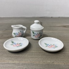 Vintage Dollhouse Porcelain Ceramic Tea Coffee 4 Piece Set Floral Pattern