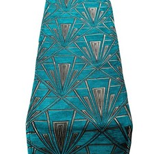 Art Deco Geometric Table Runner in Teal Blue and Silver. Available in 3 Sizes