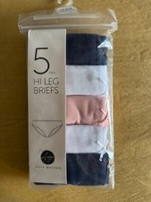 High Leg Knickers, Ladies Pants, Size 12/14, 5 pack, Navy Blue, White, Pink. 
