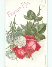 Pre-Linen FRIENDS EVER - WHITE CARNATION WITH ROSE FLOWERS : clearance J2955