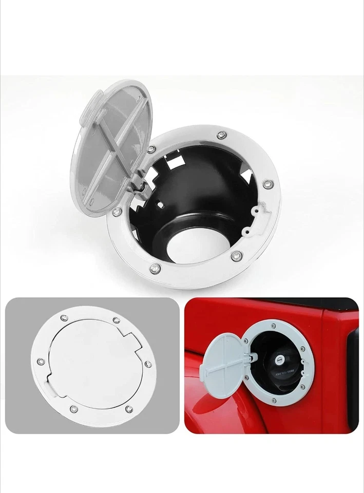 Tapa de puerta de llenado de combustible de gas blanca cubierta decorativa para Jeep Wrangler JK JKU 2007-2017 Foto 3 de 4