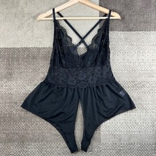 Black Lace Mesh Strappy Crossback Teddy Lingerie Large