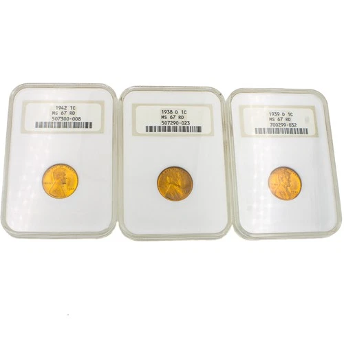 1938-1942-D Lincoln Wheat Cent NGC Graded MS 67 RD No Reserve Lot of 3 #C897-5