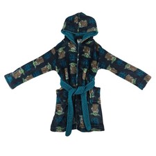 Star Wars Grogu Baby Yoda Hooded Fleece Robe Kids Size 6 Gray Teal Mandalorian