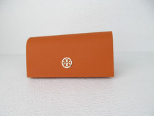 Tory Burch Sunglasses Eyeglasses Case Gold Tone Logo Orange Saffiano Leather