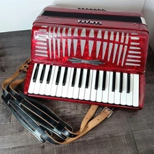 Yamaha YA-21 32-Key 21-Bass Accordion Red Tested Working Vintage Japan Made